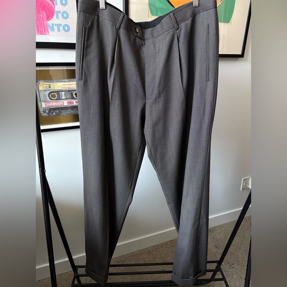 Hugo Boss "Da Vinci/Lucca" Dress Pants Pleated Cuffed Wool Gray/Brown 41/33.5"